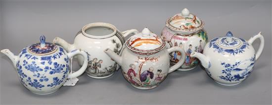 Five Chinese teapots, one lacking cover tallest 13.5cm